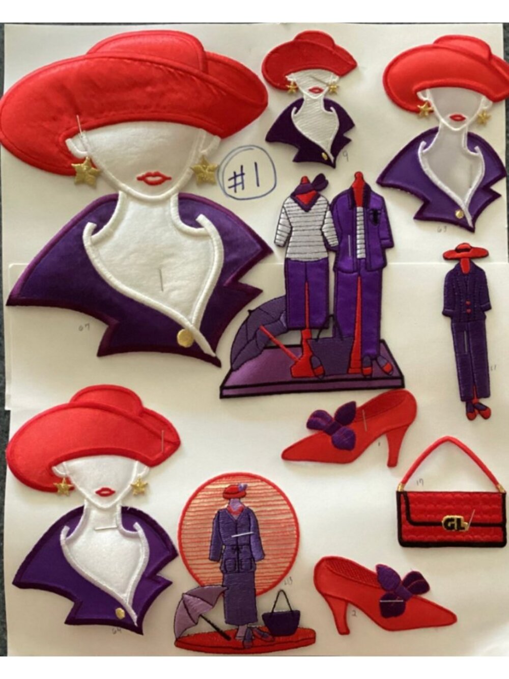 Red Hat Society Lady Appliqué Patch Lot (9 pcs) – Sew/Iron‑On Hats, Shoes & Diva